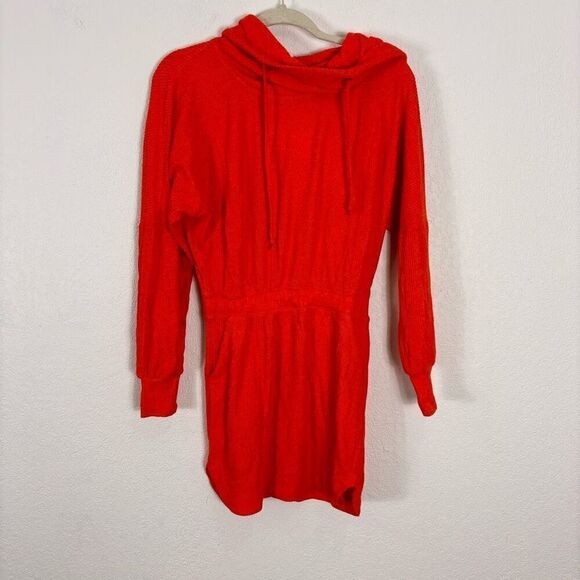 NWT Daily Practice Orange Waffle Knit Hooded Long Sleeve Dress - Picture 1 of 8